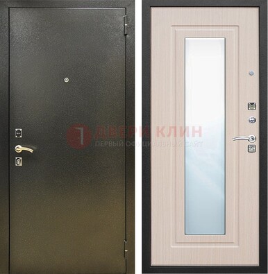 Входная темная дверь c порошковым покрытием и МДФ Белый дуб и зеркалом ДЗ-112 в Нижнем Новгороде