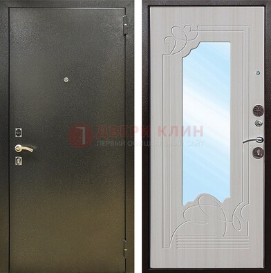 Входная темно-серая дверь c порошковым покрытием и МДФ с резьбой и зеркалом ДЗ-113 в Нижнем Новгороде