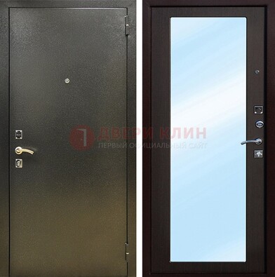 Входная темно-серая дверь c порошковым покрытием и МДФ с зеркалом ДЗ-114 в Краснодаре
