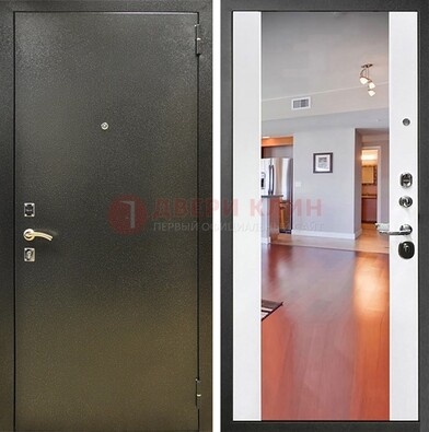 Входная темно-серая дверь c порошковым покрытием и Белой МДФ с зеркалом ДЗ-115 в Чебоксарах
