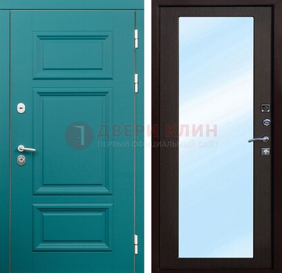 Зеленая входная дверь терморазрыв c виноритом и МДФ с зеркалом ДЗ-122 в Нижнем Новгороде