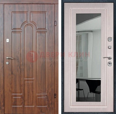 Входная коричневая дверь с МДФ Белый дуб и зеркалом ДЗ-126 в Нижнем Новгороде