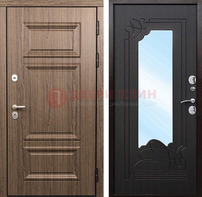 Входная коричневая дверь с зеркалом МДФ Венге ДЗ-127 в Нижнем Новгороде