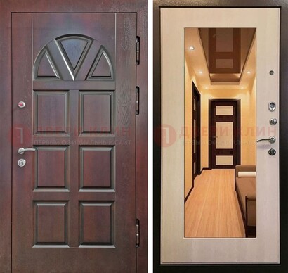 Темная железная дверь с МДФ и зеркалом в квартиру ДЗ-135 в Краснодаре