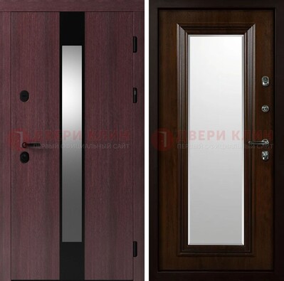 Темная стальная дверь МДФ с обеих сторон с зеркалом ДЗ-143 в Серпухове