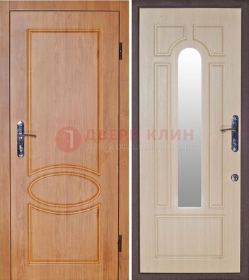Светлая железная дверь с зеркалом ДЗ-24 в Щербинке