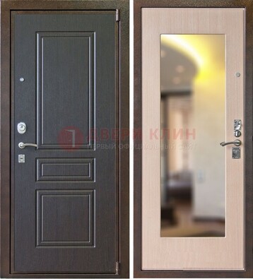 Коричневая стальная дверь с зеркалом МДФ внутри ДЗ-27 в Нижнем Новгороде