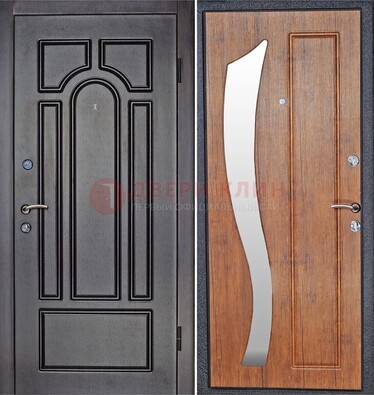 Темная железная дверь с зеркалом ДЗ-35 в Щербинке