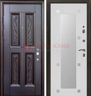 Коричневая стальная дверь с зеркалом МДФ внутри ДЗ-44 в Нижнем Новгороде