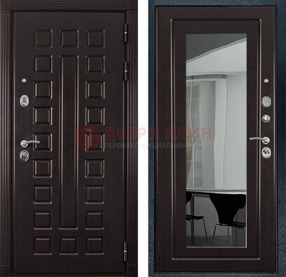 Темная металлическая дверь с зеркалом МДФ внутри ДЗ-4 в Щербинке