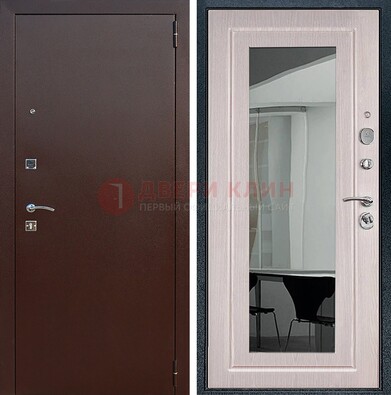 Входная дверь с порошковым напылением Медный антик/Белый дуб с зеркалом ДЗ-63 