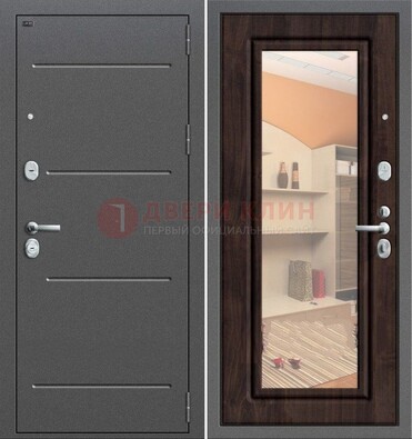 Серая стальная дверь с зеркалом винорит внутри ДЗ-6 в Омске