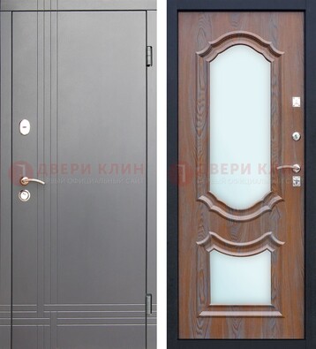 Белая уличная дверь со светлой МДФ и зеркалом ДЗ-77 в Санкт-Петербурге