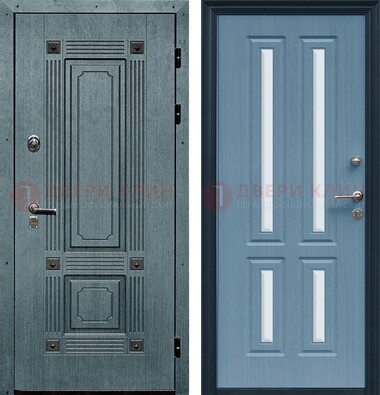 Голубая филенчатая дверь с МДФ и зеркальными вставками внутри ДЗ-80 в Серпухове