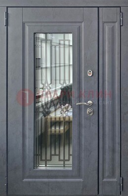 Серая стальная дверь Винорит со стеклом и ковкой ПЛ-29 в Дмитрове