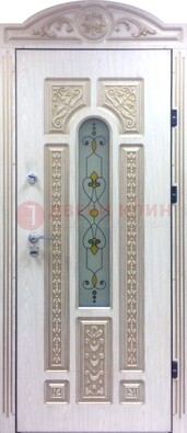 Белая железная дверь с МДФ и витражом ВЖ-26 в Нижнем Новгороде
